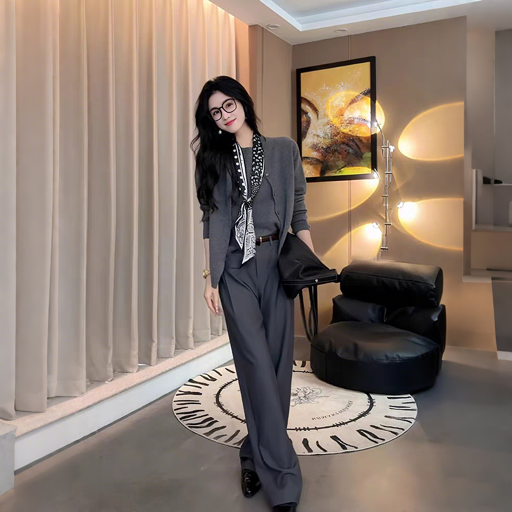 【單件/套裝】韓版慵懶顯瘦開衫+背心+休閒長褲三件套