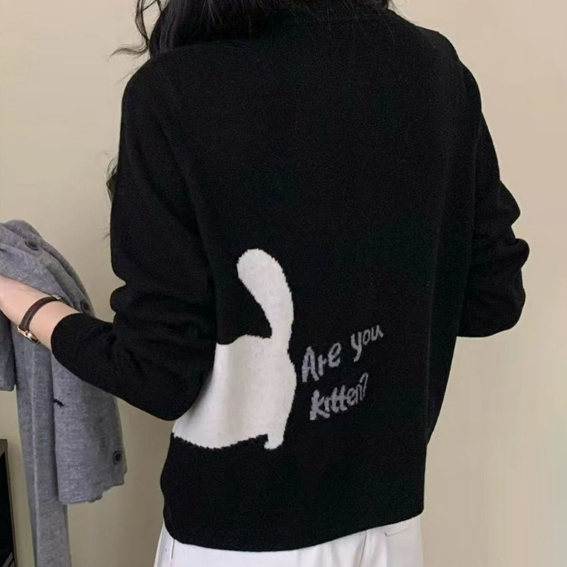 設計感圓領可愛時尚卡通刺繡針織開衫