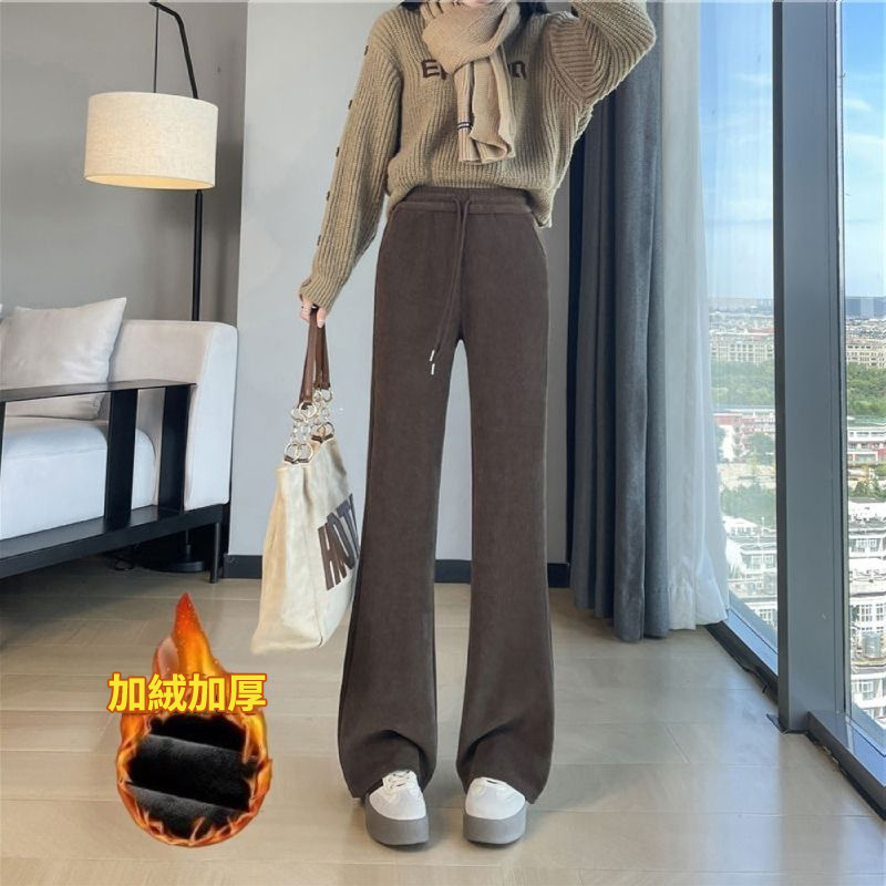 刷毛喇叭高腰垂感雪尼爾大碼寬鬆微喇褲