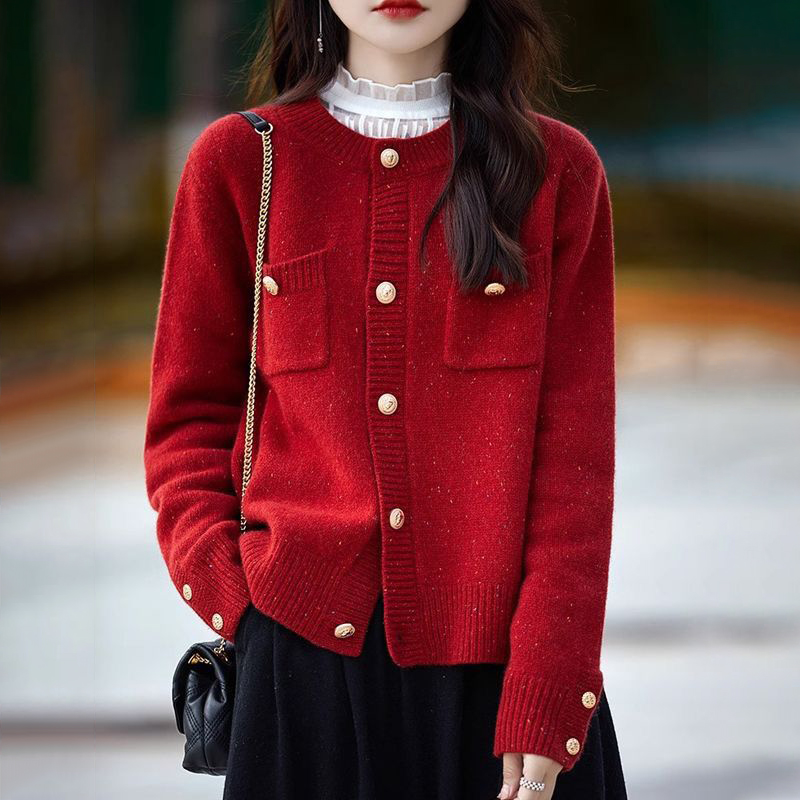 甜美氣質圓領小香風寬鬆針織開衫