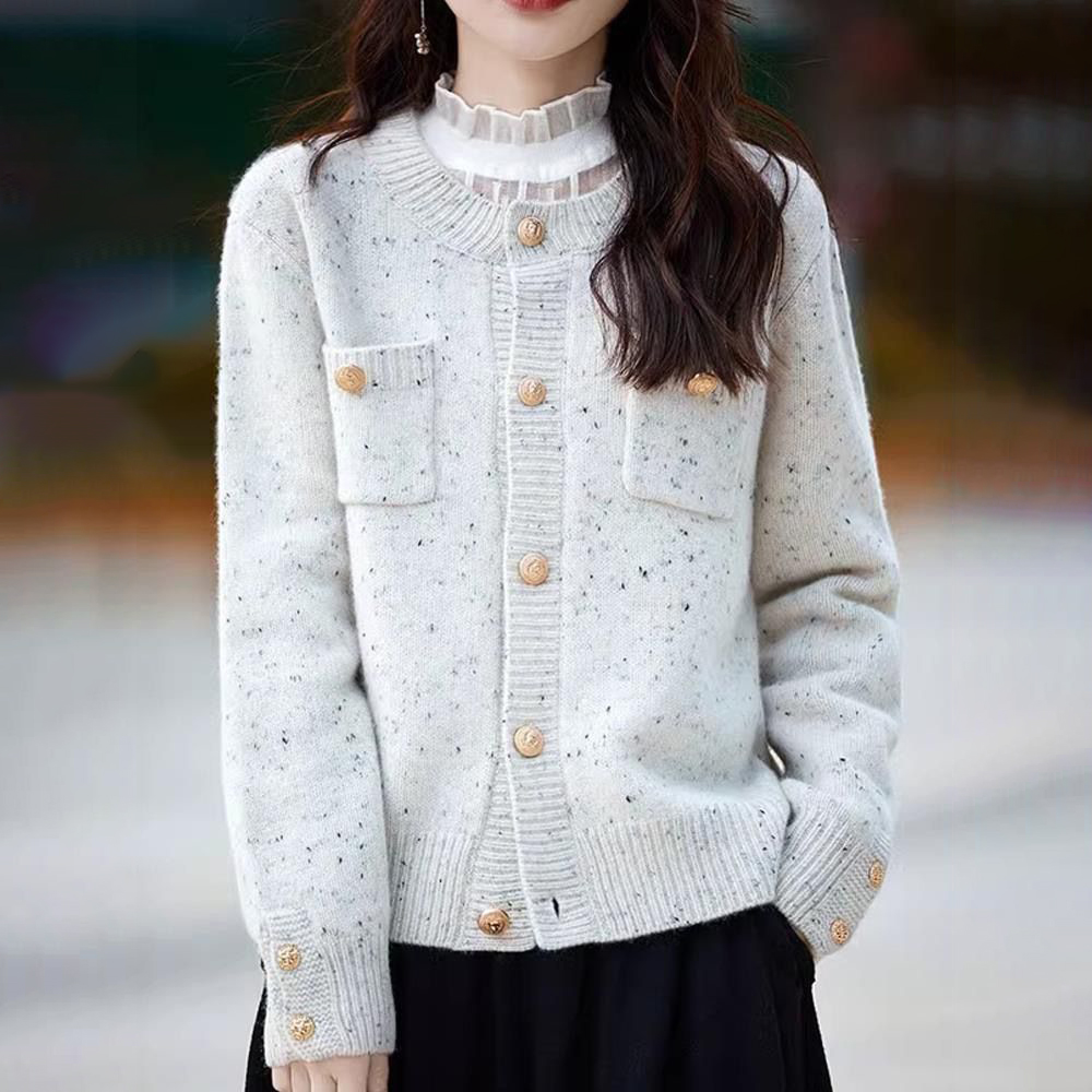 甜美氣質圓領小香風寬鬆針織開衫