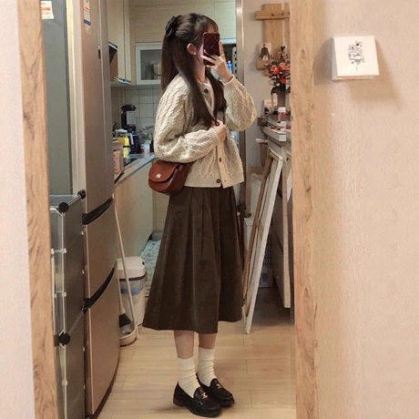 【單件/套裝】小香風休閒百搭毛衣開衫+半身裙兩件套