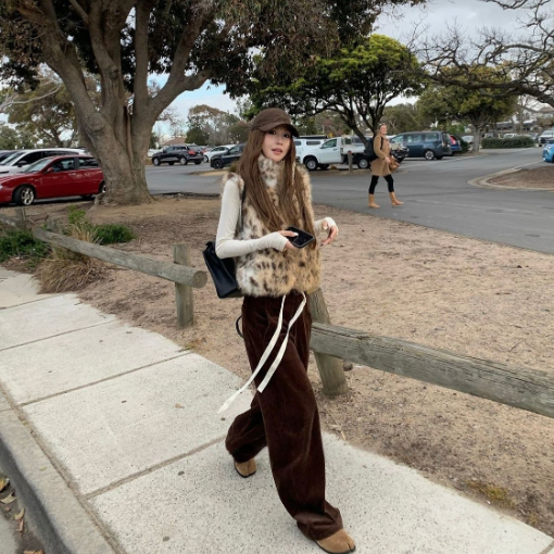 雙面穿時髦俏皮漸變雪豹皮草馬甲外套