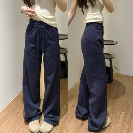 高腰窄版直筒顯瘦休閒闊腿褲