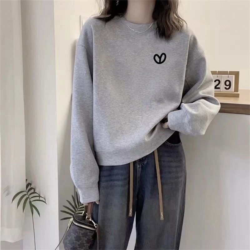 寬鬆休閒圓領刷毛加厚長袖T恤