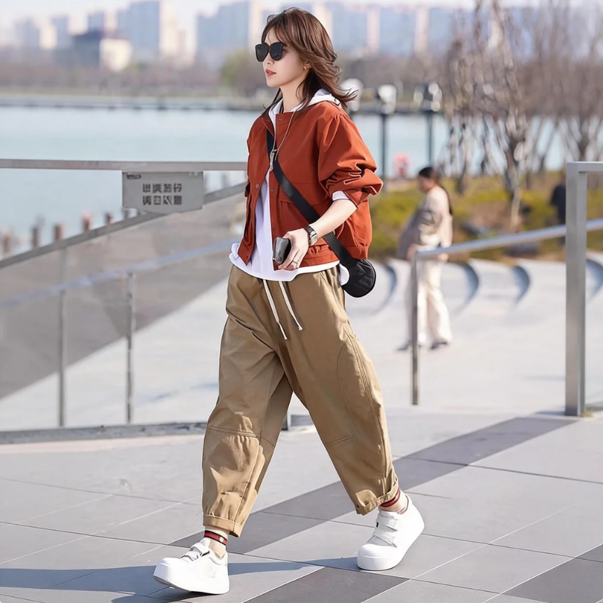 【單件/套裝】減齡顯瘦長袖外套+休閒褲兩件套