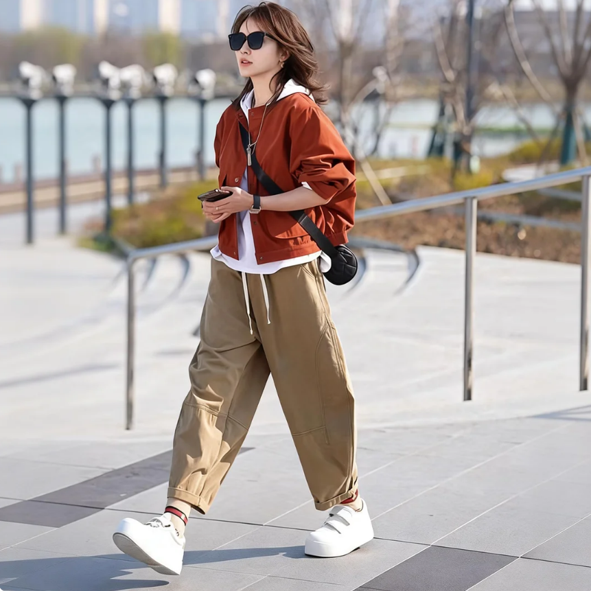 【單件/套裝】減齡顯瘦長袖外套+休閒褲兩件套