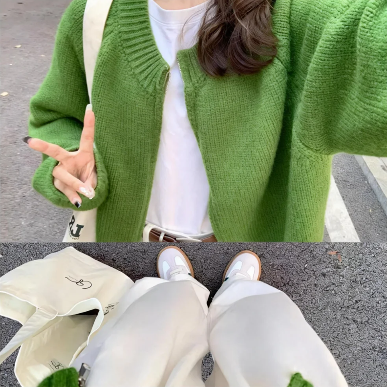 【單件/套裝】韓版針織開衫+打底衫+牛仔褲三件套