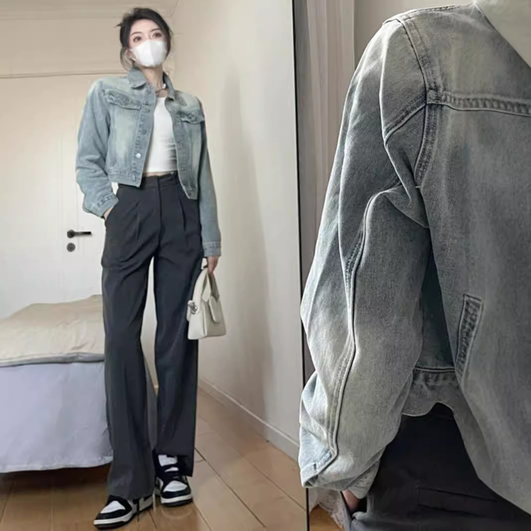 美式短款夾克復古設計感小眾牛仔外套