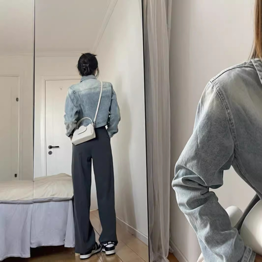 美式短款夾克復古設計感小眾牛仔外套