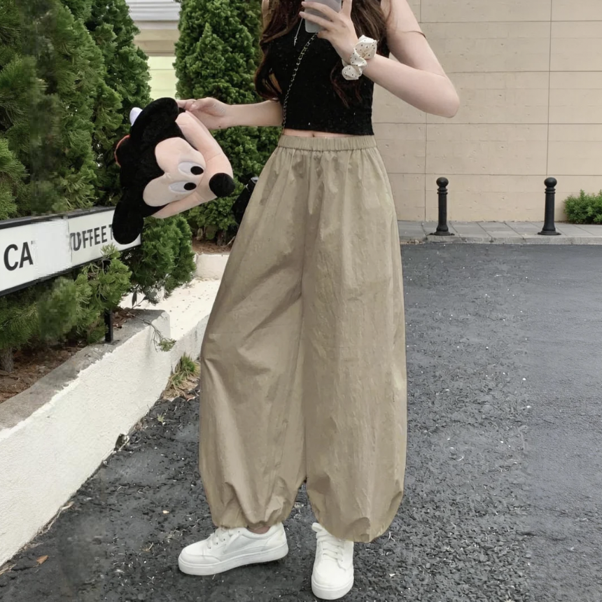 薄款寬鬆大碼休閒速乾哈倫運動九分燈籠褲