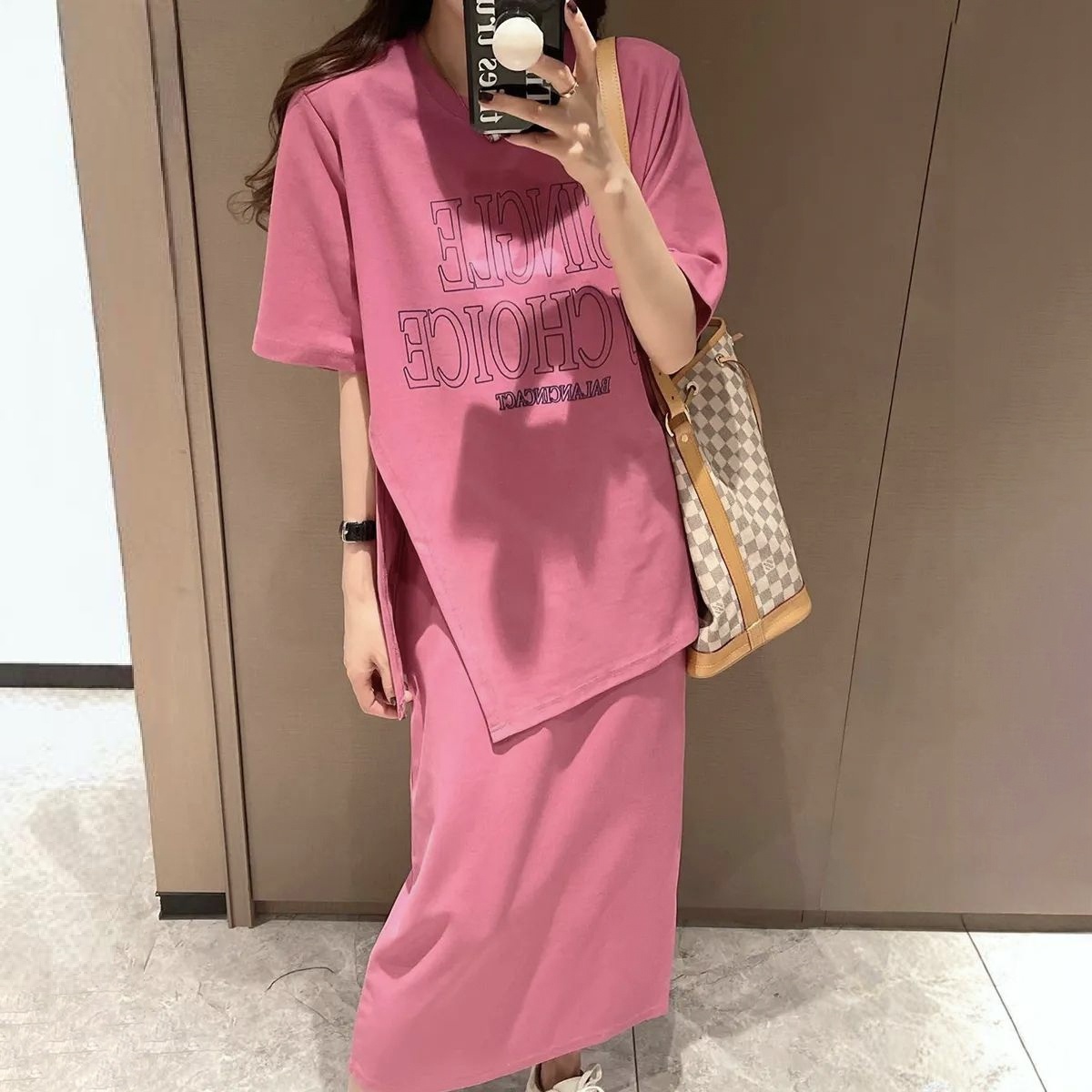 【單件/套裝】韓版減齡不規則上衣+休閑半身裙兩件套