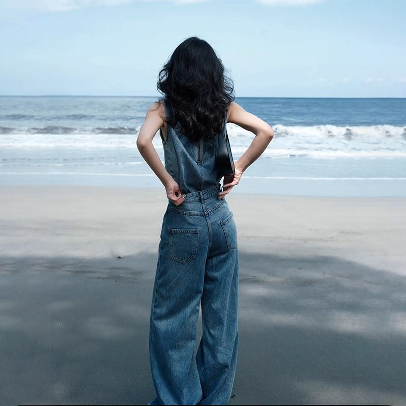 【單件/套裝】減齡氣質牛仔背心+闊腿褲兩件套