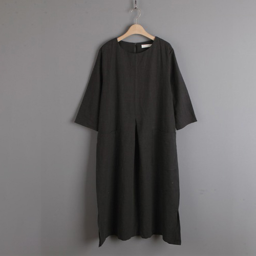 棉麻寬鬆韓版時尚大口袋中長休閒洋裝