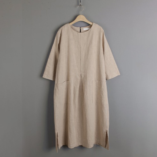 棉麻寬鬆韓版時尚大口袋中長休閒洋裝