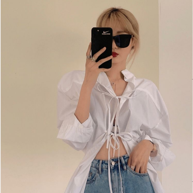 前後兩穿寬鬆慵懶風中長版百搭襯衫