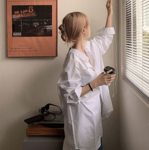 前後兩穿寬鬆慵懶風中長版百搭襯衫