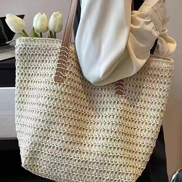 草編海邊沙灘高級大容量鏤空編織包