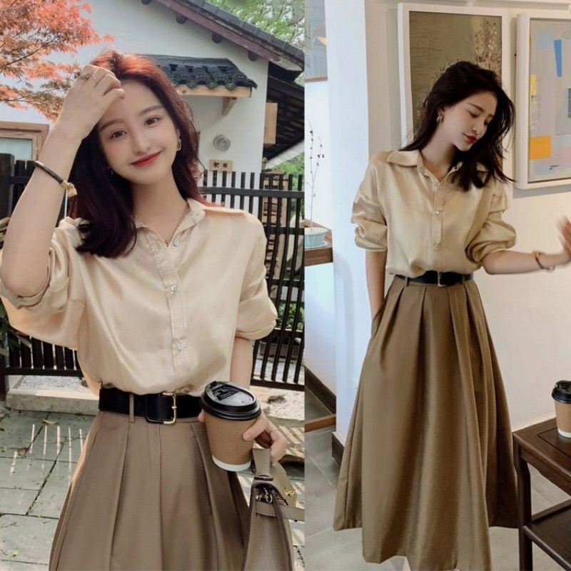 【單件/套裝】氣質通勤襯衫+輕熟半身裙兩件套裝-lululam