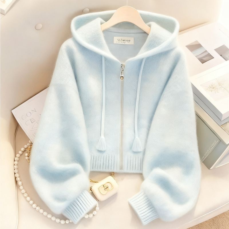 多巴胺慵懶風高級感連帽針織毛衣開衫