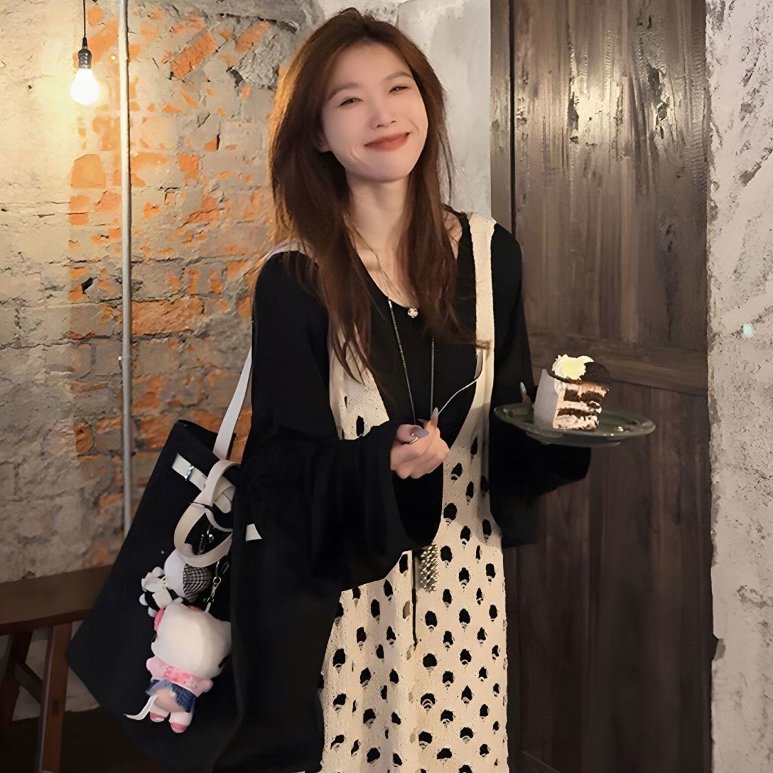 【單件/套裝】鬆弛感慵懶風鏤空馬甲連衣裙兩件套裝-lululam