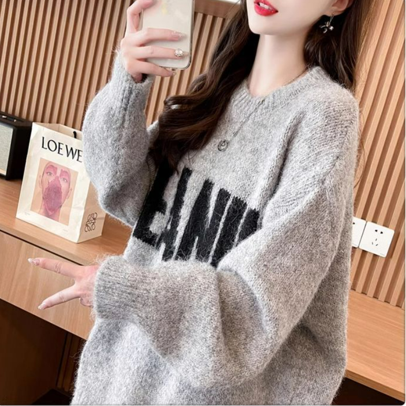 慵懶風寬鬆洋氣中長版針織毛衣