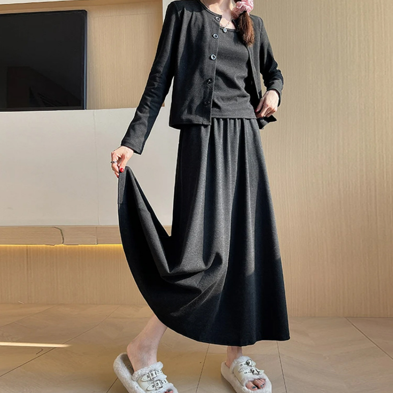 【單件/套裝】高級感韓系氣質針織開衫+吊帶+半身裙/褲子三件套-lululam