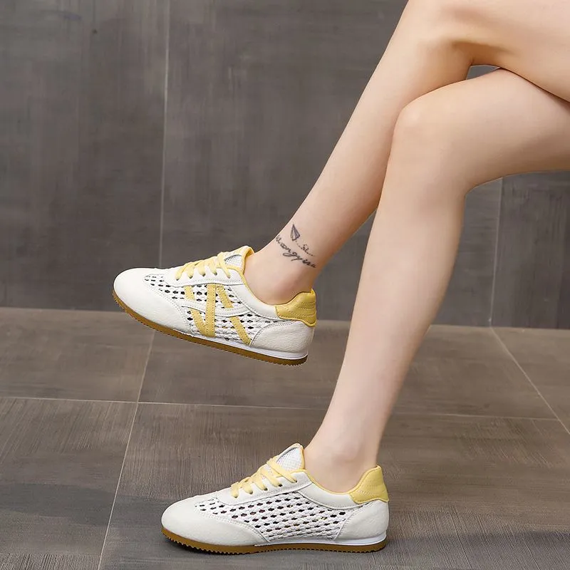 透氣網面阿甘鞋鏤空編織運動休閒小白鞋-lululam
