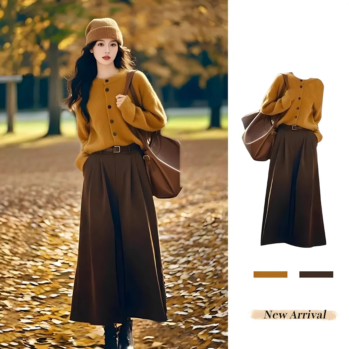 【單件/套裝】韓系溫柔風復古針織毛衣+美拉德色系半身裙兩件套