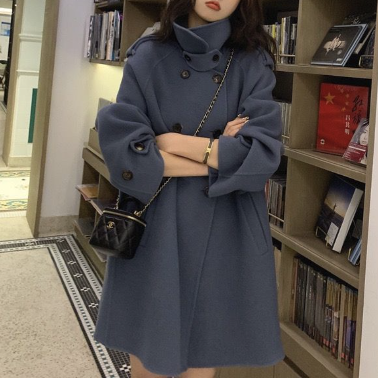 斗篷毛呢赫本風韓系加厚雙面羊絨外套-lululam