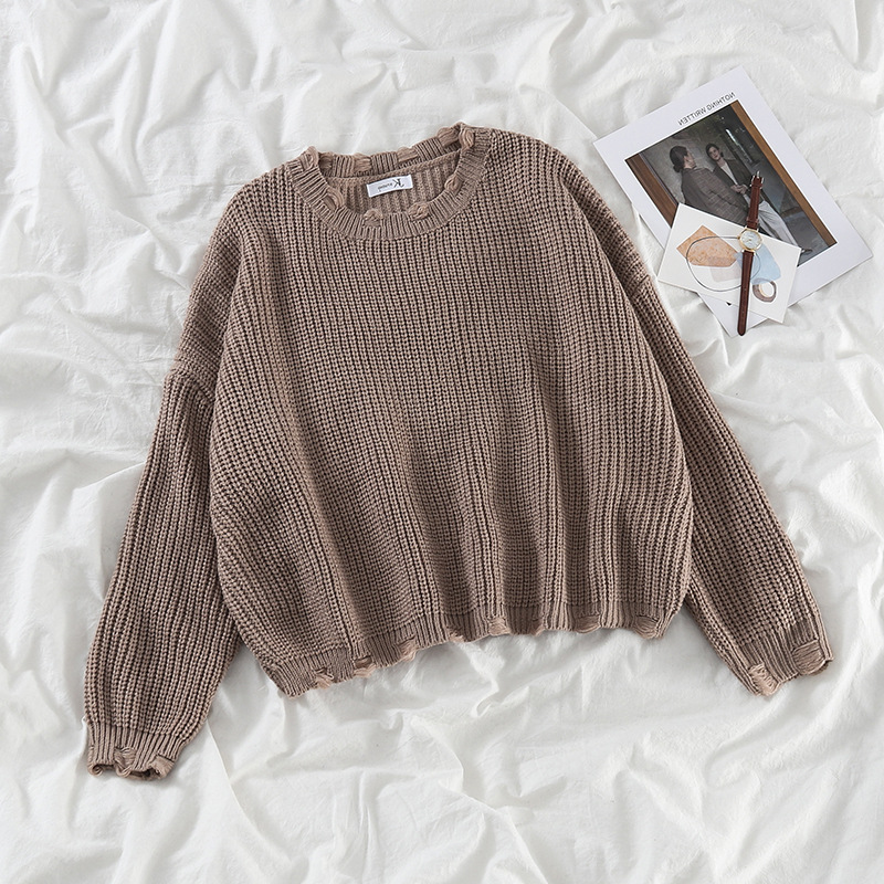 韓系寬鬆針織衫高腰格子半身裙兩件套裝-lululam