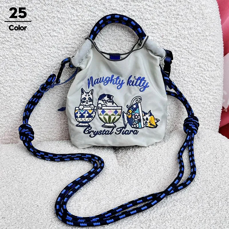 25款日系mini款休閒設計感刺繡環保尼龍手提斜挎包-lululam