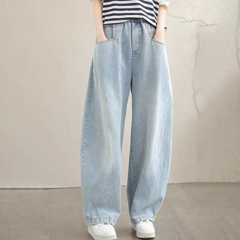 鐮刀褲寬鬆顯瘦梨形身材闊腿牛仔褲-lululam