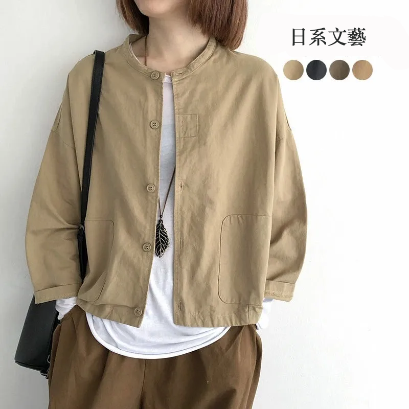 日韓新款寬鬆短版素色百搭休閒夾克-lululam