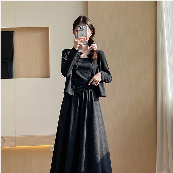 【單件/套裝】高級感韓系氣質針織開衫+吊帶+半身裙/褲子三件套-lululam