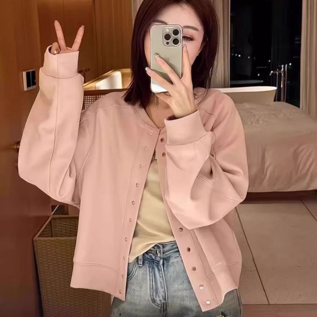 寬鬆百搭棒球服單排扣夾克外套