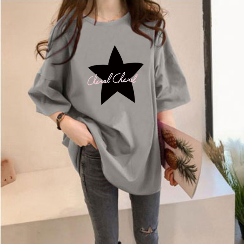 【全十色】中長款韓版寬鬆卡通印花短袖-lululam