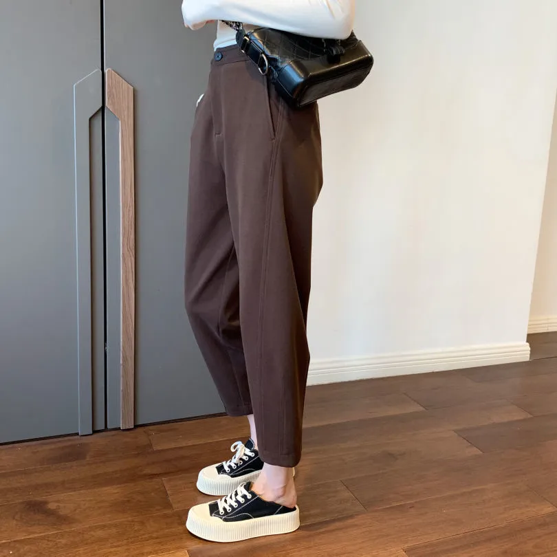 刷毛加厚高腰顯瘦蘿蔔褲休閒毛呢哈倫褲