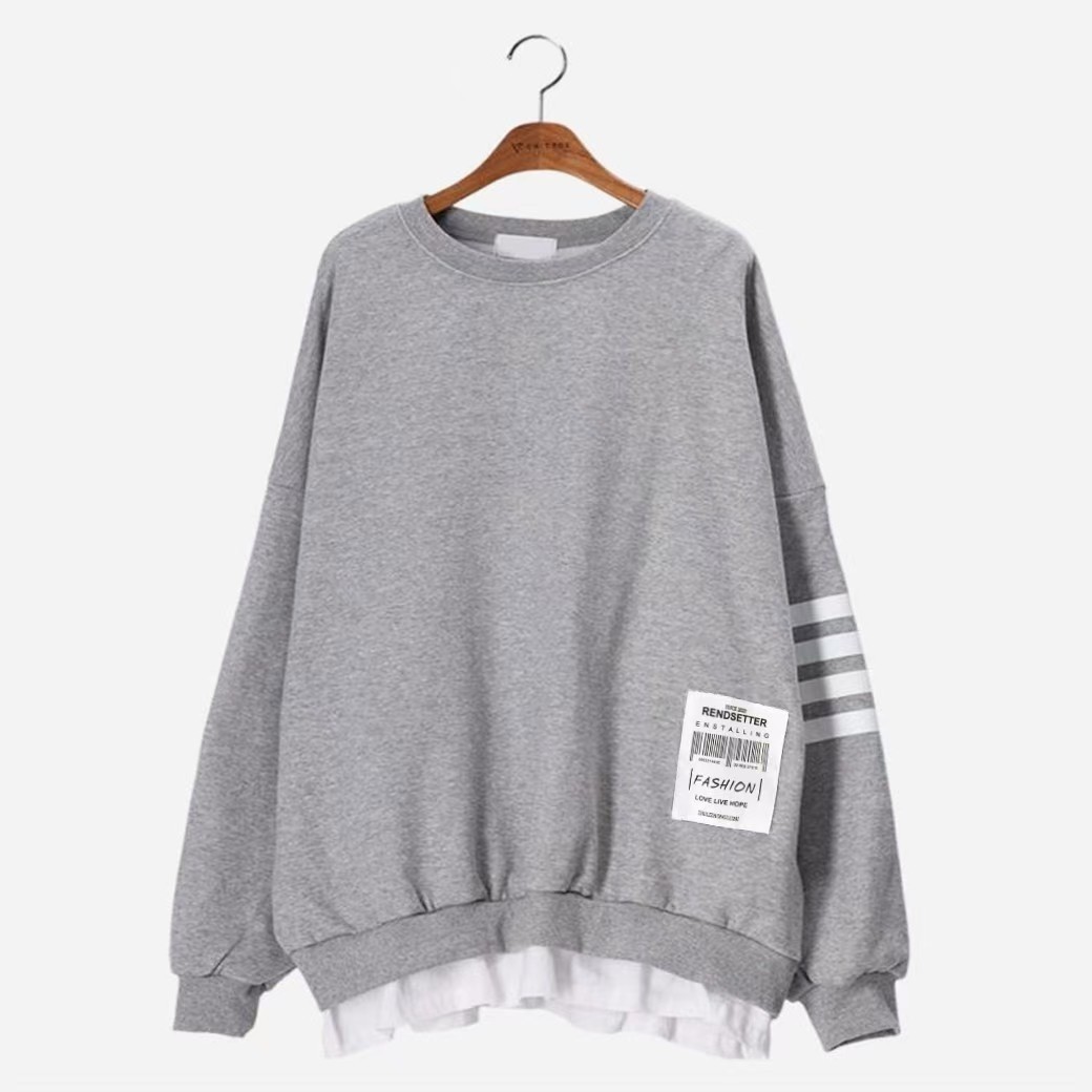 日韓假兩件寬鬆休閒顯瘦貼標長袖T恤