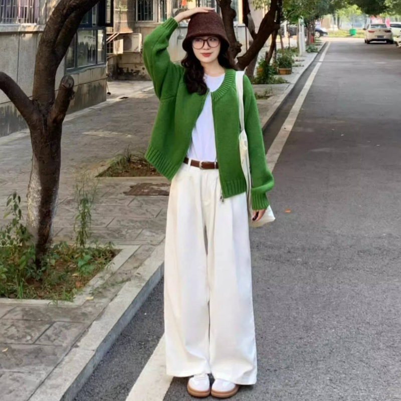 【單件/套裝】韓版針織開衫+打底衫+牛仔褲三件套