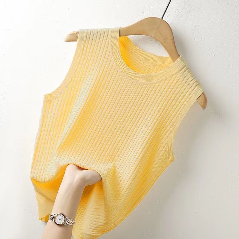薄款涼爽透氣顯瘦百搭針織冰絲背心-lululam