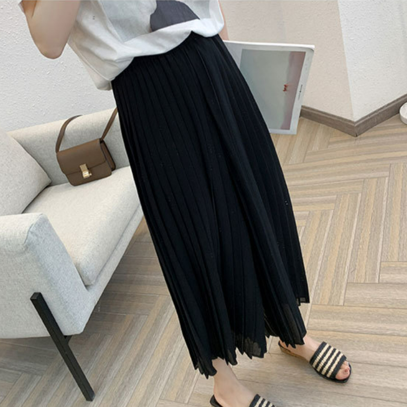 大碼百褶雪紡高腰寬鬆顯瘦九分闊腿褲-lululam