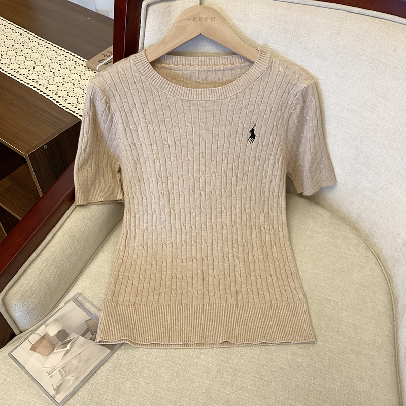 軟糯親膚小馬刺繡麻花針織衫百搭短袖