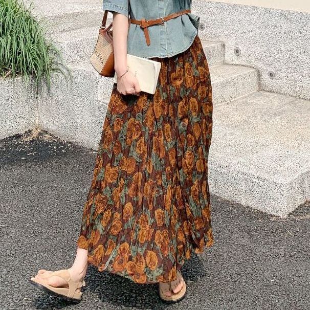 【單品/套裝】短袖牛仔襯衫碎花半身裙兩件套裝-lululam