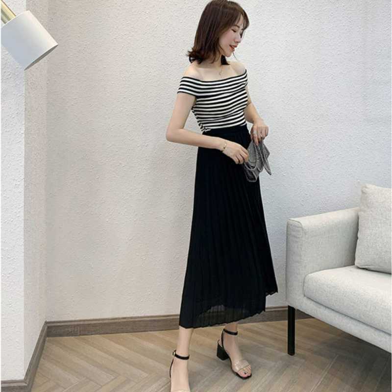 大碼百褶雪紡高腰寬鬆顯瘦九分闊腿褲-lululam