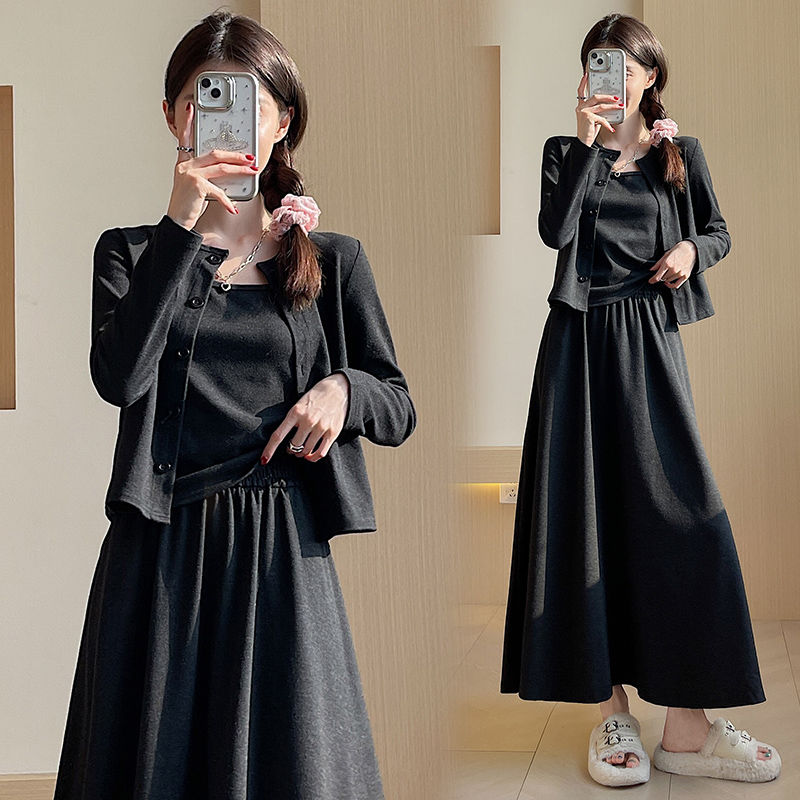 【單件/套裝】高級感韓系氣質針織開衫+吊帶+半身裙/褲子三件套-lululam