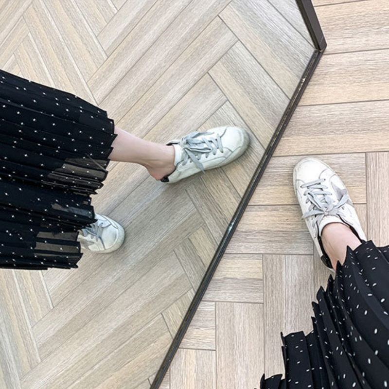 大碼百褶雪紡高腰寬鬆顯瘦九分闊腿褲-lululam