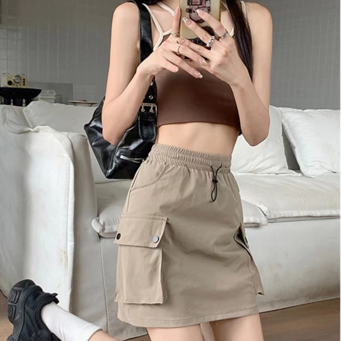 美式設計感寬鬆休閒運動工裝半身裙