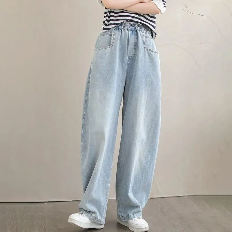 鐮刀褲寬鬆顯瘦梨形身材闊腿牛仔褲-lululam