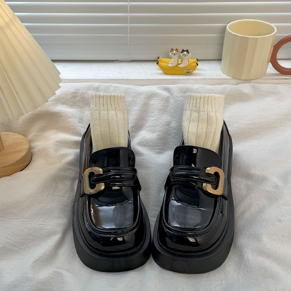 英倫風復古百搭厚底樂福鞋小皮鞋圓頭單鞋-lululam